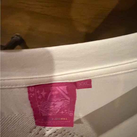 QUEEN OF SPARKLES White Tee with Gold Sequin Football Motif - Picture 2 of 2